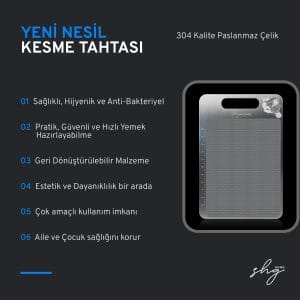 Paslanmaz Çelik Kesme Tahtası 23x34 cm, Gıda Temasına Uygun, Hijyenik, Çizilmeye Dayanıklı