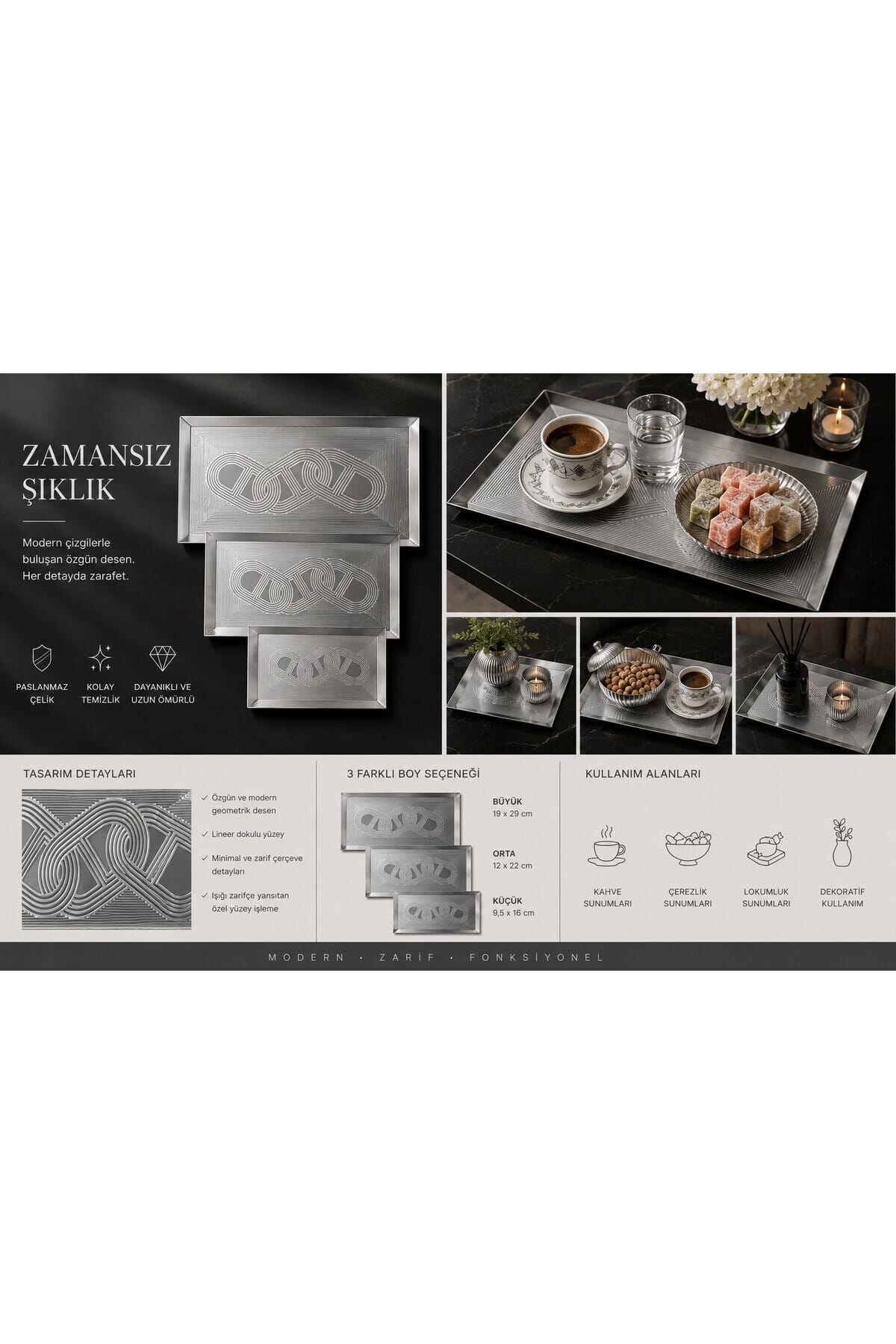 SHG Home 3lü Kahve Sunum Tepsi Seti - Görsel 3