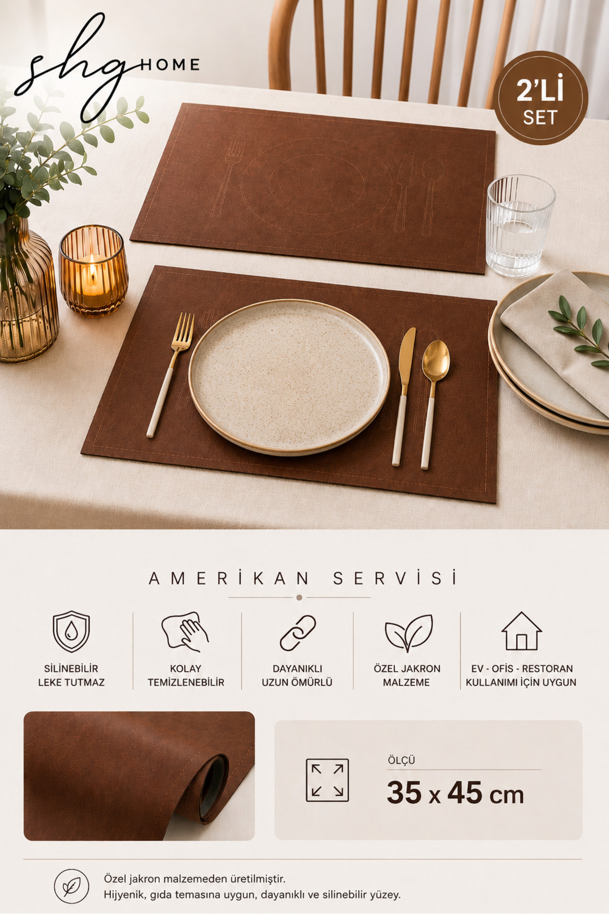 SHG Home Premium 2'li Amerikan Servisi Silinebilir Özel Jakron Malzeme (33x48 cm)