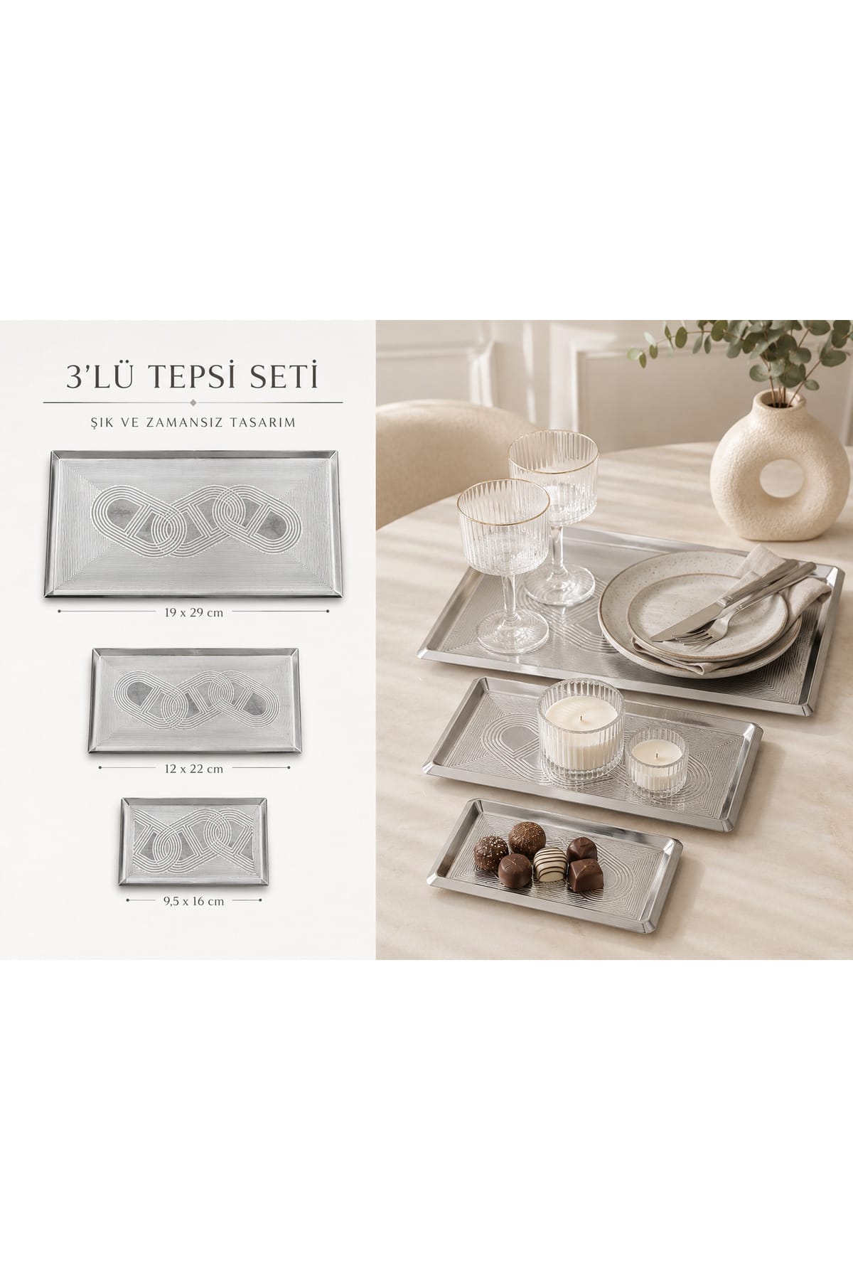 SHG Home 3lü Kahve Sunum Tepsi Seti