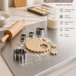 SHG HOME Paslanmaz Çelik Mutfak Tezgahı ve Hamur Açma 50x60cm –1.5 mm Kalınlık, Kaymaz ve Desenli